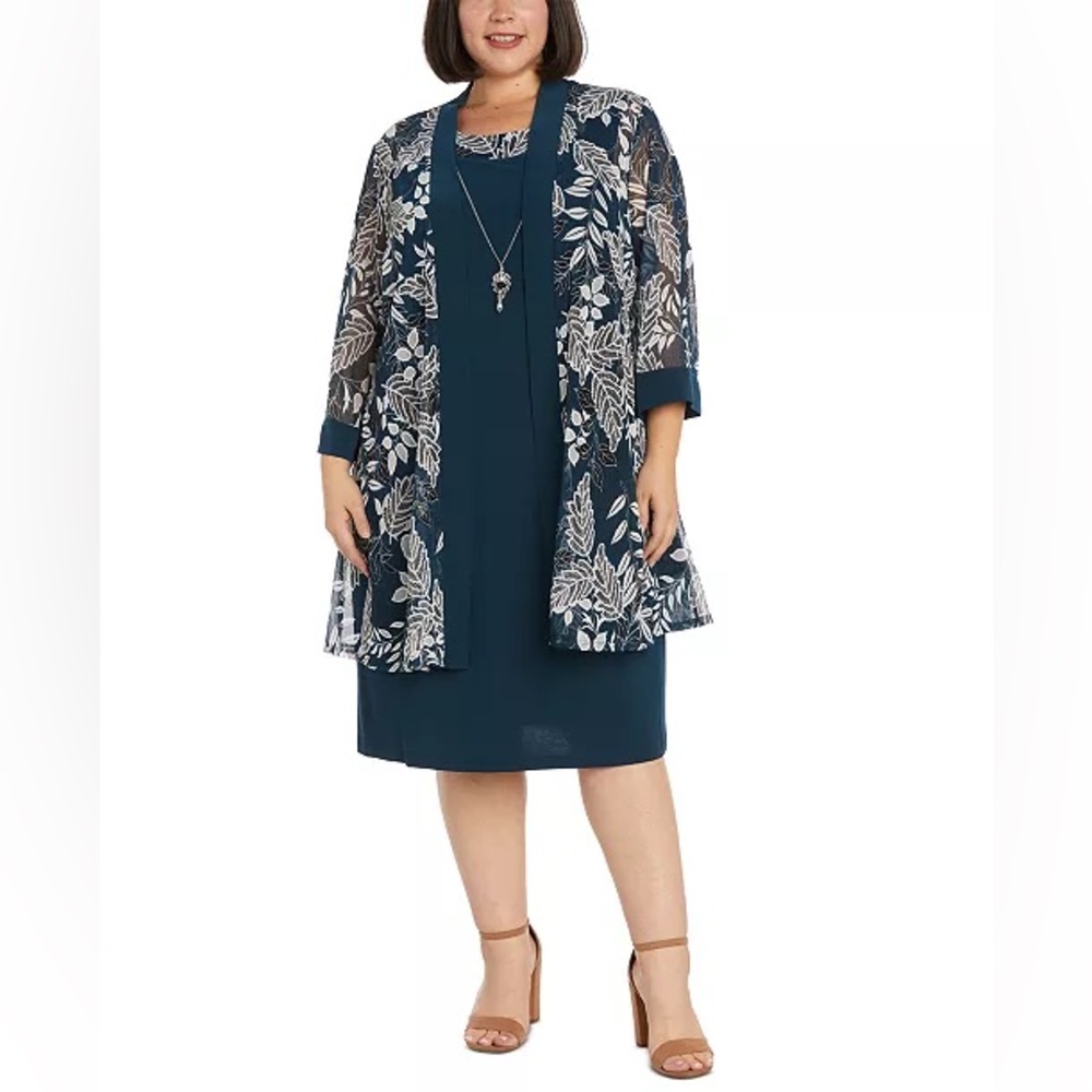 R&M Richards Plus Size Printed Jacket & Dress 2-Piece Set